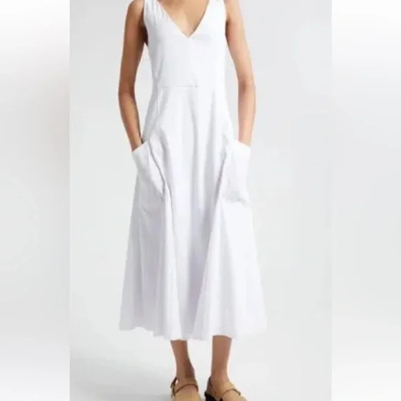 VINCE Linen Blend A-line Dress White Midi Size Small - Picture 1 of 10